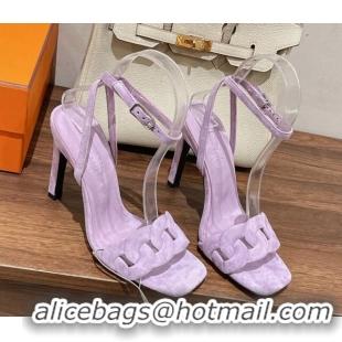 Good Quality Hermes Gala Suede High Heel Sandals 10.5cm Purple 525110