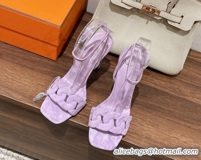 Good Quality Hermes Gala Suede High Heel Sandals 10.5cm Purple 525110