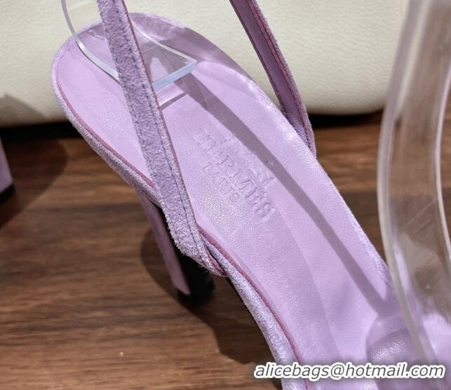 Good Quality Hermes Gala Suede High Heel Sandals 10.5cm Purple 525110