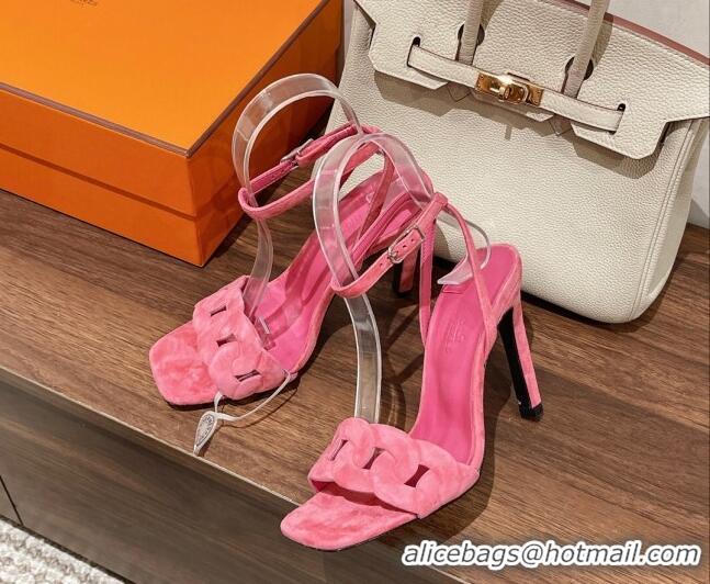 Good Product Hermes Gala Suede High Heel Sandals 10.5cm Pink 525111