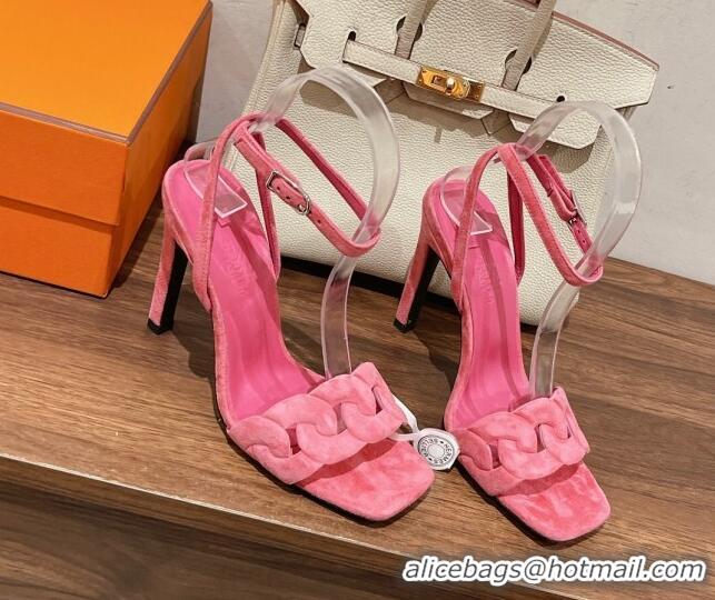 Good Product Hermes Gala Suede High Heel Sandals 10.5cm Pink 525111