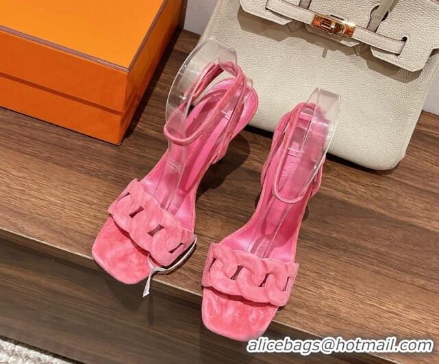 Good Product Hermes Gala Suede High Heel Sandals 10.5cm Pink 525111