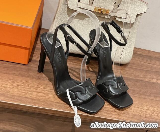 Popular Style Hermes Gala High Heel Sandals 10.5cm in Nappa Leather Black 525112