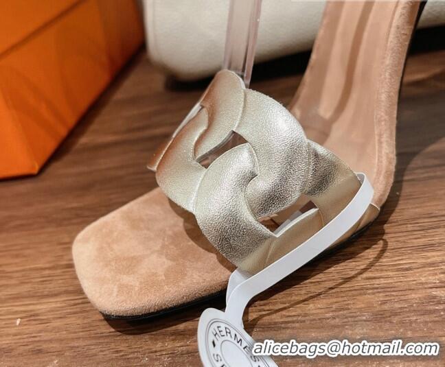 New Style Hermes Gala High Heel Sandals 10.5cm in Nappa Leather Beige/Light Gold 525113