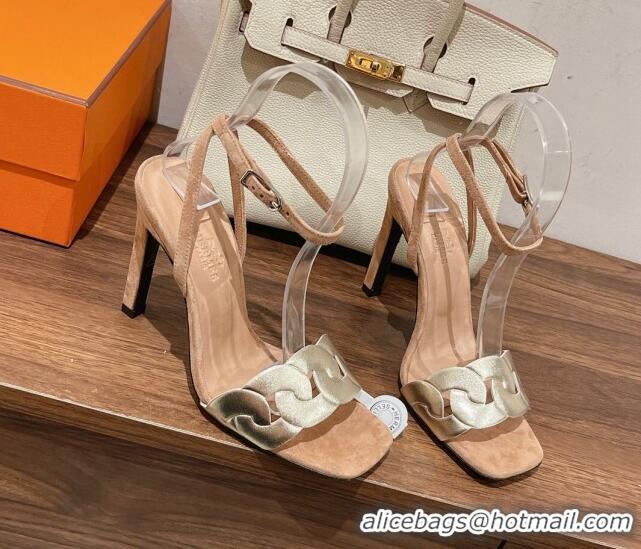 New Style Hermes Gala High Heel Sandals 10.5cm in Nappa Leather Beige/Light Gold 525113