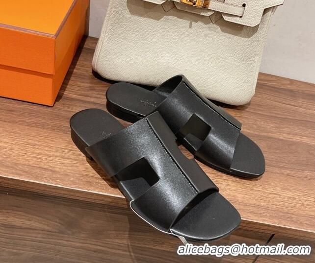 Lower Price Hermes Devise Flat Slide Sandals in Nappa Leather Black 525114