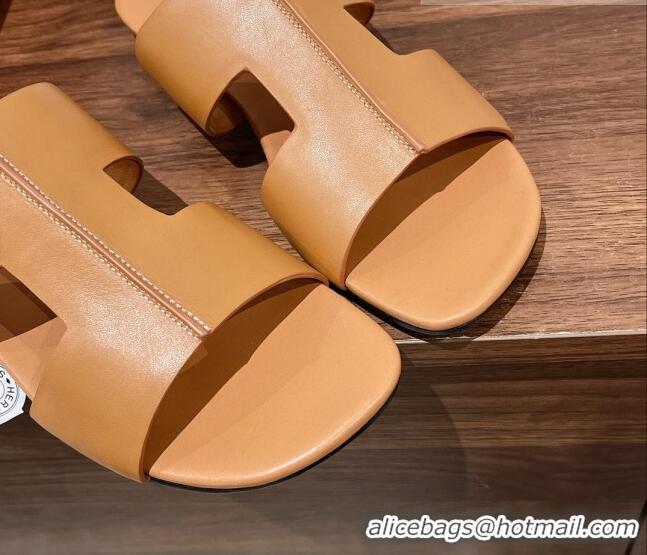 Charming Hermes Devise Flat Slide Sandals in Nappa Leather Brown 525115