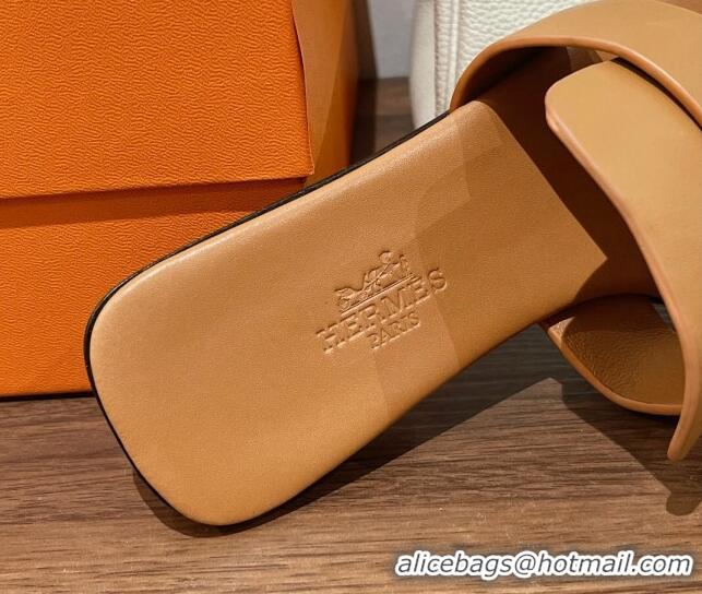 Best Quality Hermes Galerie Flat Thong Slide Sandals in Calfskin Brown 525117