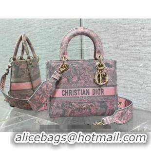 Famous Brand Dior Medium Lady D-Lite Bag in Toile de Jouy Reverse Embroidery CD6085 Grey and Pink 2023