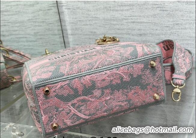 Famous Brand Dior Medium Lady D-Lite Bag in Toile de Jouy Reverse Embroidery CD6085 Grey and Pink 2023