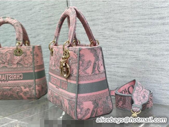 Best Quality Dior Medium Lady D-Lite Bag in Toile de Jouy Reverse Embroidery CD6086 Grey and Pink 2023