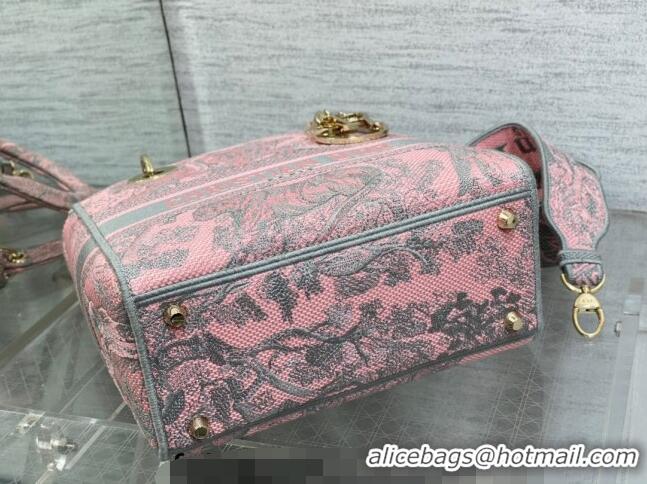 Best Quality Dior Medium Lady D-Lite Bag in Toile de Jouy Reverse Embroidery CD6086 Grey and Pink 2023