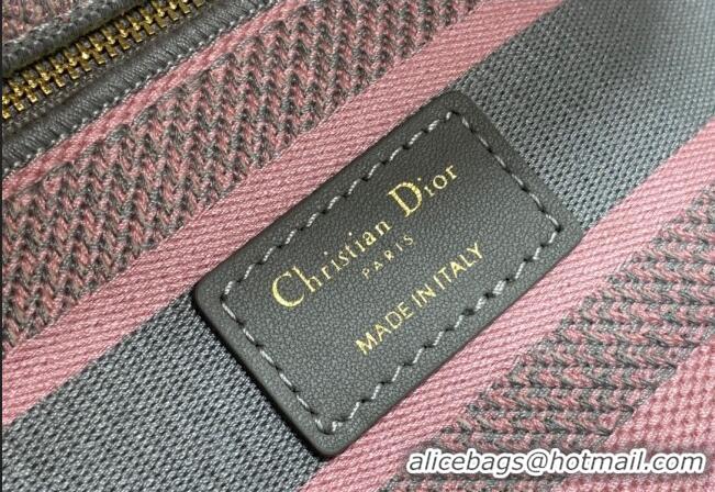 Best Quality Dior Medium Lady D-Lite Bag in Toile de Jouy Reverse Embroidery CD6086 Grey and Pink 2023