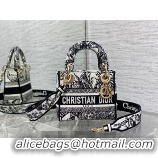 Top Design Dior Mini Lady D-Lite Bag in Toile de Jouy Voyage Embroidery CD6085 White and Black 2023