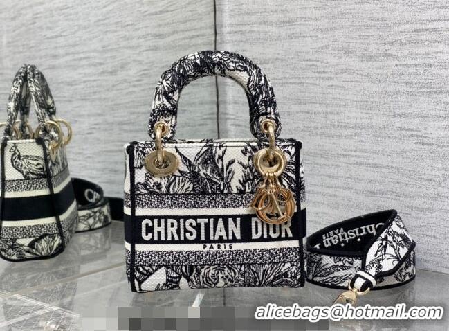 Top Design Dior Mini Lady D-Lite Bag in Toile de Jouy Voyage Embroidery CD6085 White and Black 2023