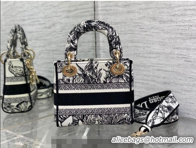 Top Design Dior Mini Lady D-Lite Bag in Toile de Jouy Voyage Embroidery CD6085 White and Black 2023