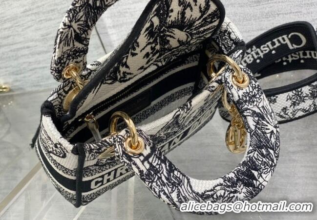 Top Design Dior Mini Lady D-Lite Bag in Toile de Jouy Voyage Embroidery CD6085 White and Black 2023