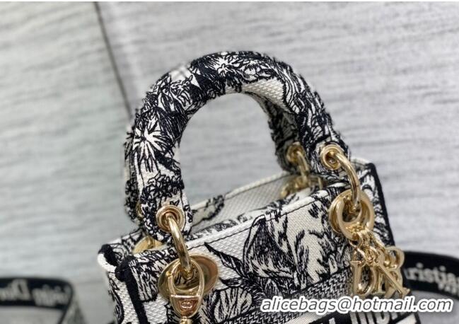 Top Design Dior Mini Lady D-Lite Bag in Toile de Jouy Voyage Embroidery CD6085 White and Black 2023