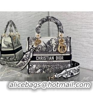 Most Popular Dior Medium Lady D-Lite Bag in Toile de Jouy Voyage Embroidery CD6086 White and Black 2023