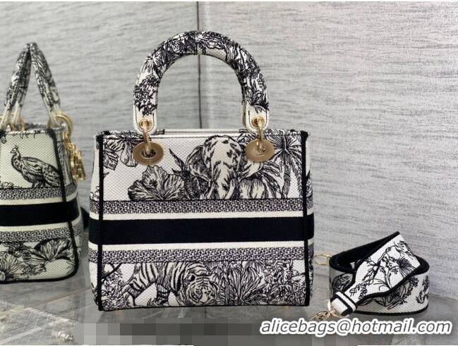 Most Popular Dior Medium Lady D-Lite Bag in Toile de Jouy Voyage Embroidery CD6086 White and Black 2023