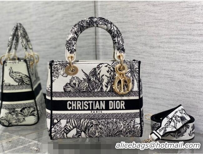 Most Popular Dior Medium Lady D-Lite Bag in Toile de Jouy Voyage Embroidery CD6086 White and Black 2023