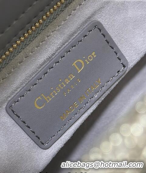 Top Grade Dior Small Lady Dior Bag in Metallic Calfskin and Satin with Grey Resin Bead Embroidery CD6100 2023