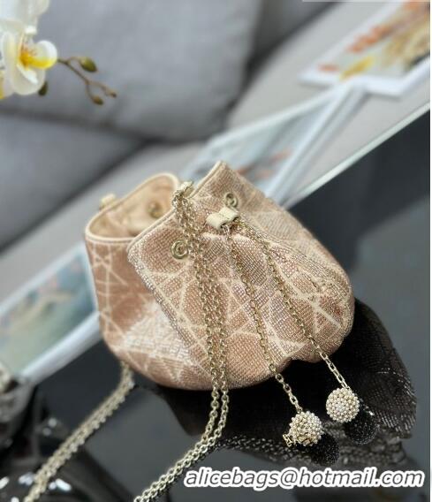 Luxury Cheap Dior Dream Bucket bag in Cannage Cotton with Bead Embroidery CD6103 Gold 2023