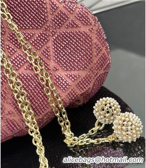 Discount Dior Dream Bucket bag in Ethereal Cannage Cotton with Bead Embroidery CD6103 Pink 2023