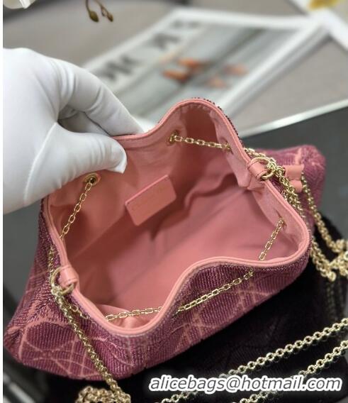 Discount Dior Dream Bucket bag in Ethereal Cannage Cotton with Bead Embroidery CD6103 Pink 2023