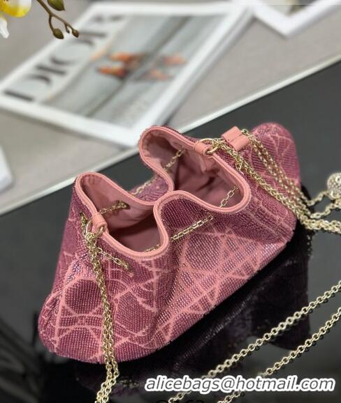 Discount Dior Dream Bucket bag in Ethereal Cannage Cotton with Bead Embroidery CD6103 Pink 2023