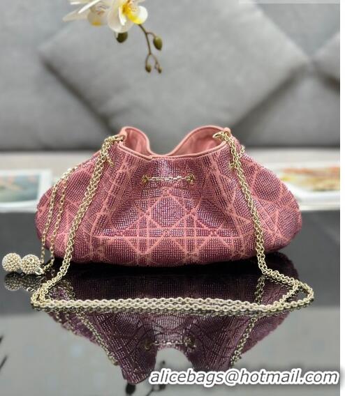 Discount Dior Dream Bucket bag in Ethereal Cannage Cotton with Bead Embroidery CD6103 Pink 2023