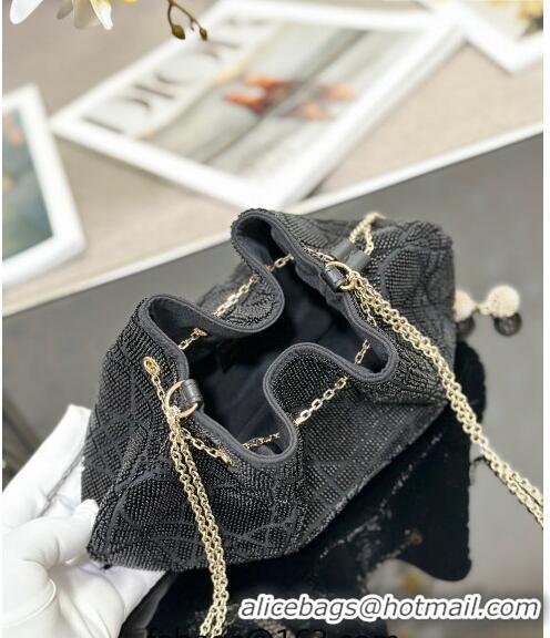 Pretty Style Dior Dream Bucket bag in Cannage Cotton with Bead Embroidery CD6103 Black 2023