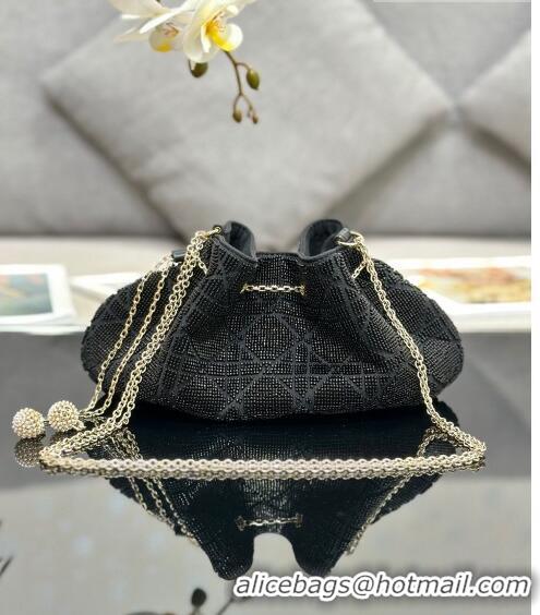 Pretty Style Dior Dream Bucket bag in Cannage Cotton with Bead Embroidery CD6103 Black 2023