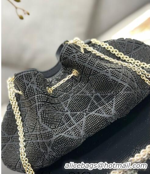 Pretty Style Dior Dream Bucket bag in Cannage Cotton with Bead Embroidery CD6103 Black 2023