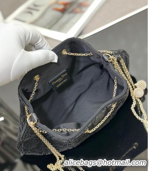 Pretty Style Dior Dream Bucket bag in Cannage Cotton with Bead Embroidery CD6103 Black 2023