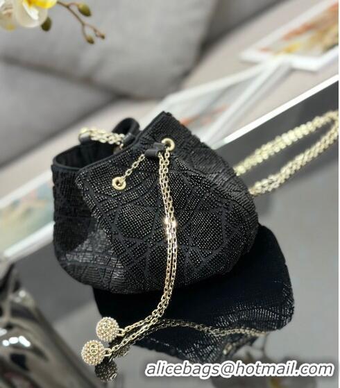 Pretty Style Dior Dream Bucket bag in Cannage Cotton with Bead Embroidery CD6103 Black 2023