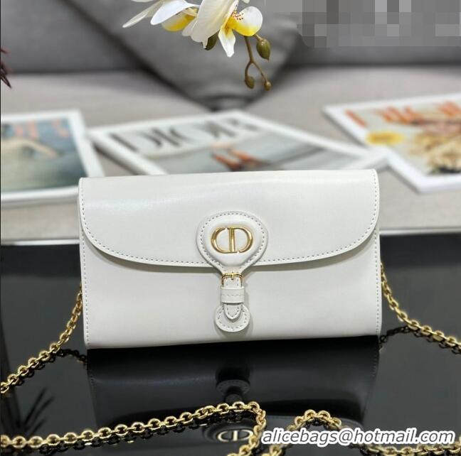 New Cheap Dior Bobby East-West Pouch with Chain in Smooth Calfskin CD6106 White 2023