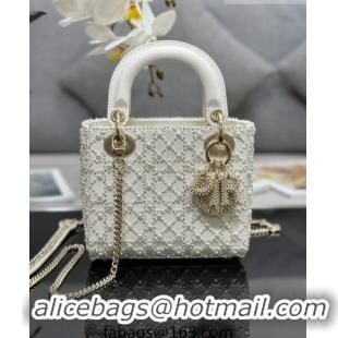 Luxury Discount Dior Mini Lady Dior Bag with Pearls 0616 White 2023