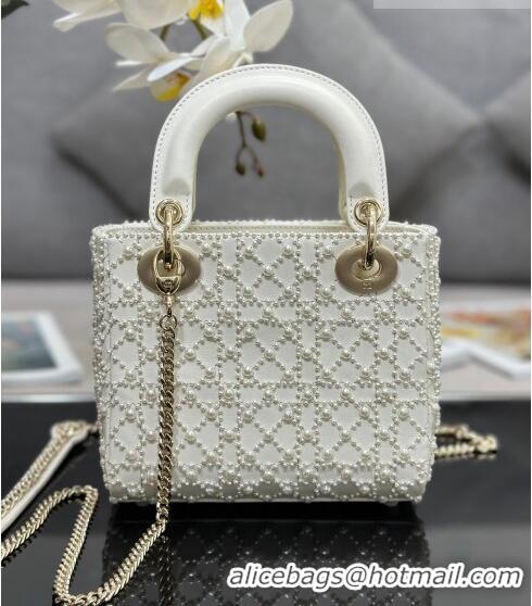 Luxury Discount Dior Mini Lady Dior Bag with Pearls 0616 White 2023