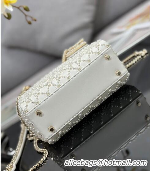 Luxury Discount Dior Mini Lady Dior Bag with Pearls 0616 White 2023