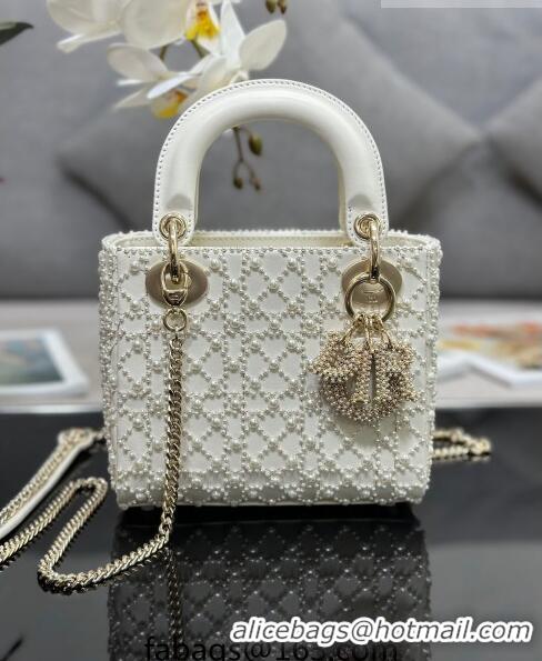 Luxury Discount Dior Mini Lady Dior Bag with Pearls 0616 White 2023