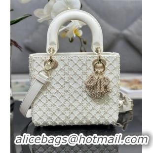 Pretty Style Dior Small Lady Dior Bag with Pearls 0616 White 2023