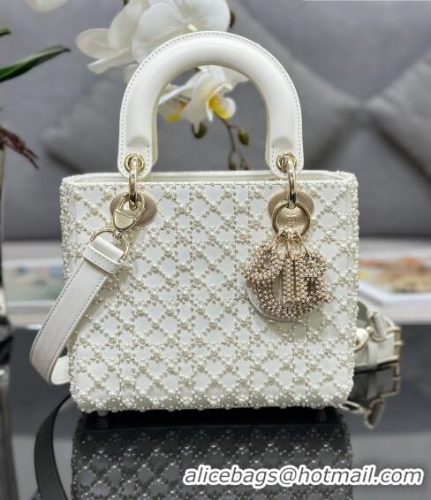 Pretty Style Dior Small Lady Dior Bag with Pearls 0616 White 2023