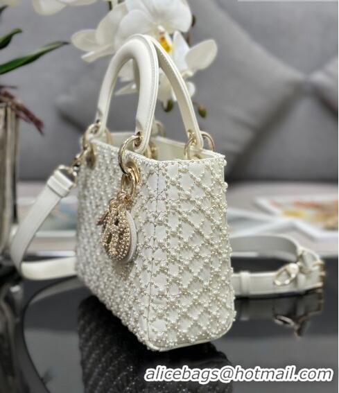 Pretty Style Dior Small Lady Dior Bag with Pearls 0616 White 2023