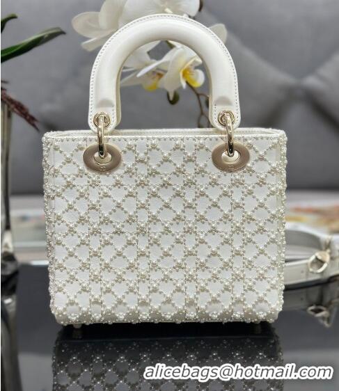 Pretty Style Dior Small Lady Dior Bag with Pearls 0616 White 2023