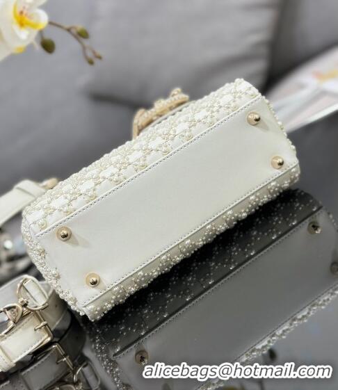 Pretty Style Dior Small Lady Dior Bag with Pearls 0616 White 2023