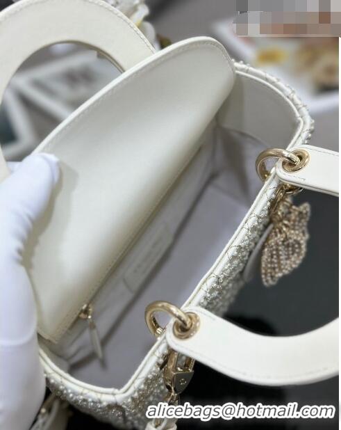 Pretty Style Dior Small Lady Dior Bag with Pearls 0616 White 2023