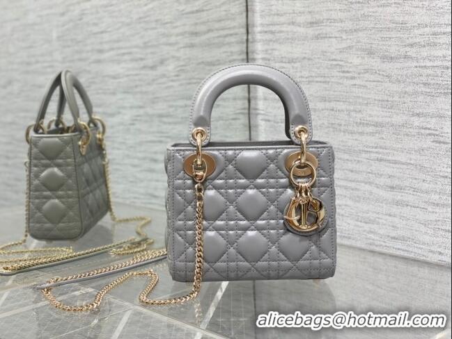 Shop Popular Dior Mini Lady Dior Bag in Cannage Lambskin CD2616 Grey 2023