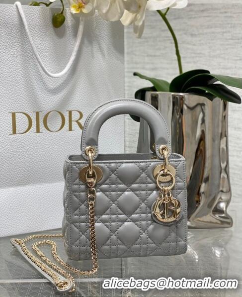 Shop Popular Dior Mini Lady Dior Bag in Cannage Lambskin CD2616 Grey 2023