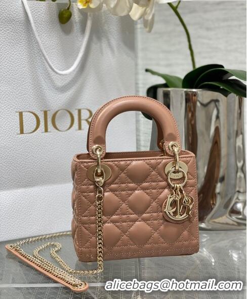 Affordable Price Dior Mini Lady Dior Bag in Cannage Lambskin CD2616 Nude Pink 2023